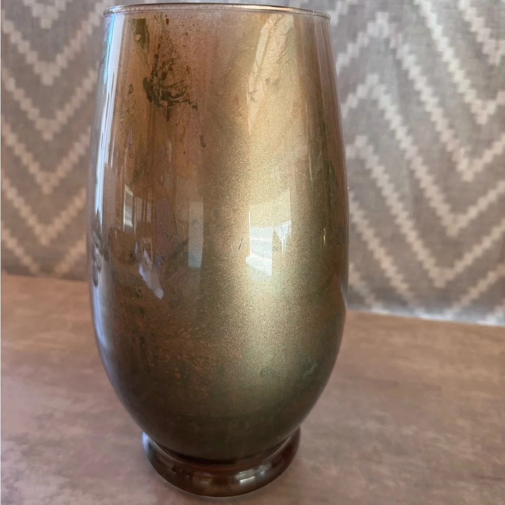 Gold and Green Ombré Metallic Decorative Glass Vase - Home Accents